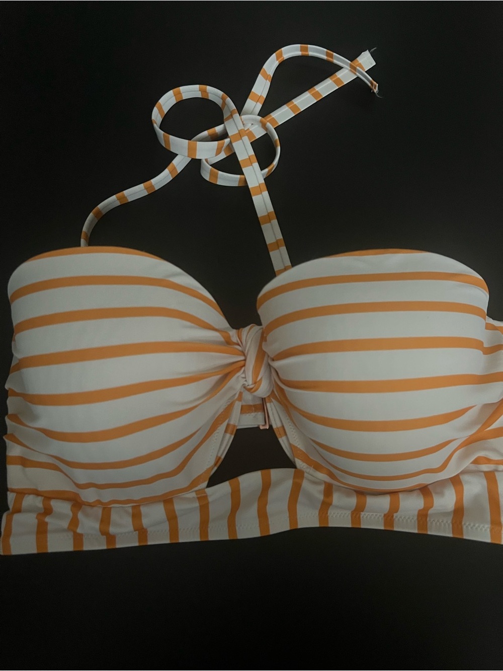 Shade & Shore White and Orange Striped Bandeau Bikini Top